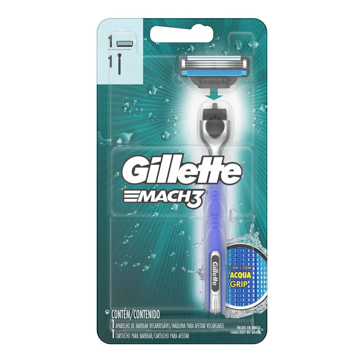 Aparelho de Barbear Gillette Mach3 Acqua Grip + 1 cartucho