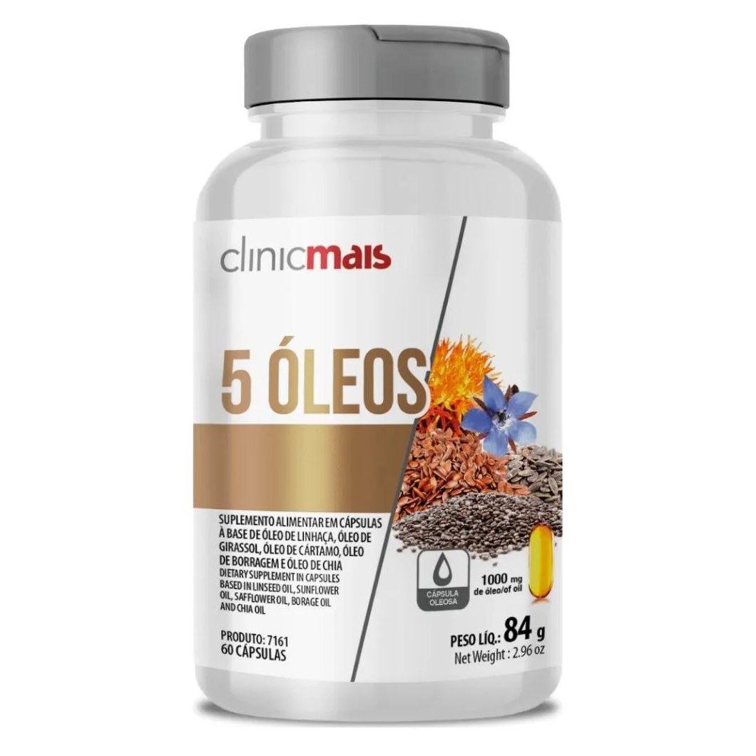 Óleo de Linhaça, Girassol, Cartamo, Borragem e Chia 1000mg 60 cápsulas - Clinicmais