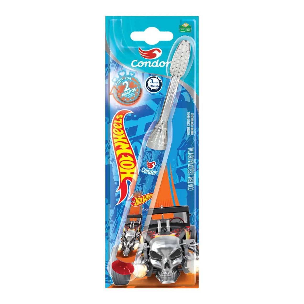 Escova de Dente Infantil Condor Macia Hot Wheels 3+ Anos 1 Unidade