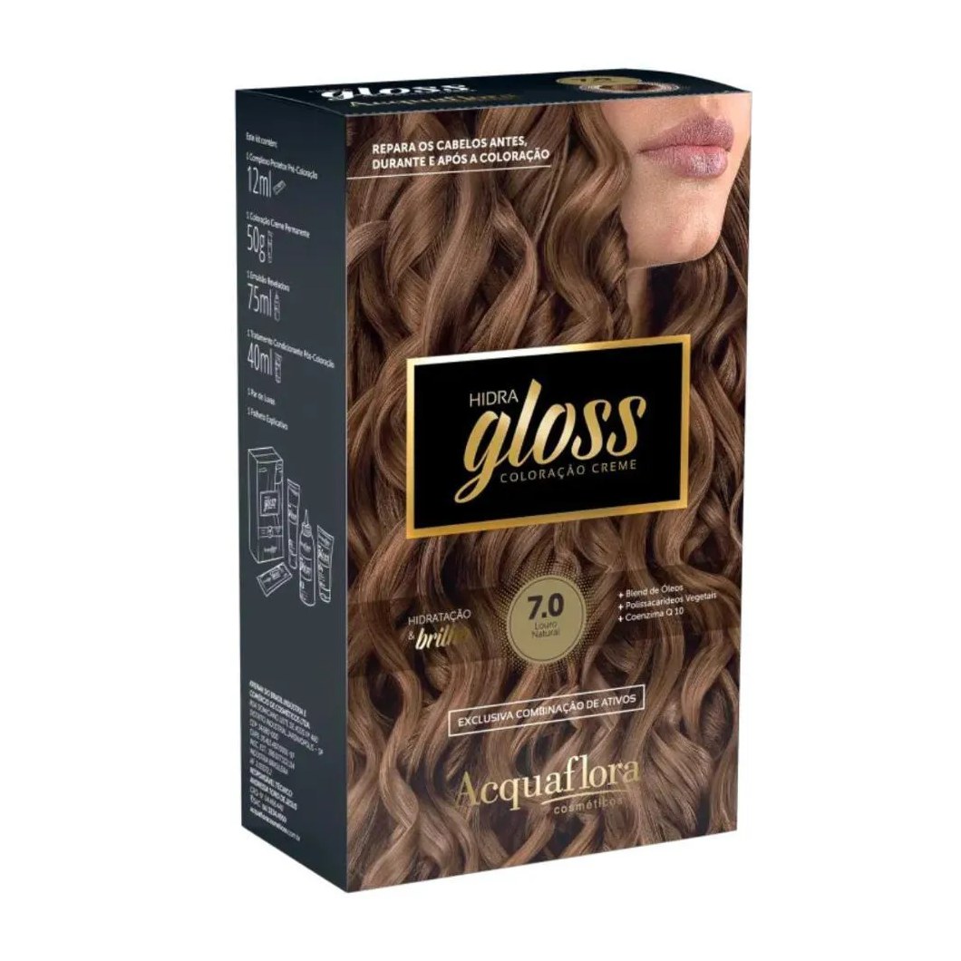 Coloração Creme Acquaflora Kit Hidra Gloss 7.0 Louro Natural