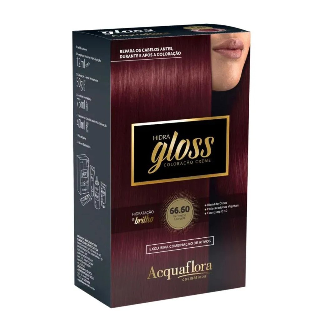 Coloração Creme Acquaflora Kit Hidra Gloss 66.60 Vermelho Granada