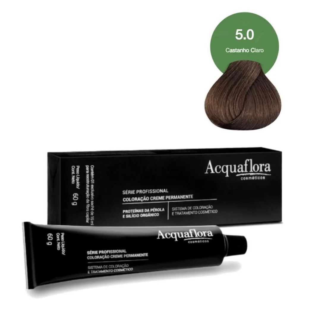 Coloração Creme Acquaflora Vegana 5.0 Castanho Claro 60g