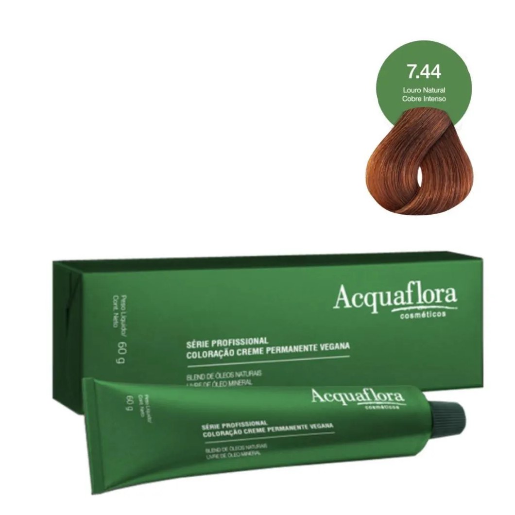 Coloração Creme Acquaflora Vegana 7.44 Louro Natural Cobre Intenso 60g