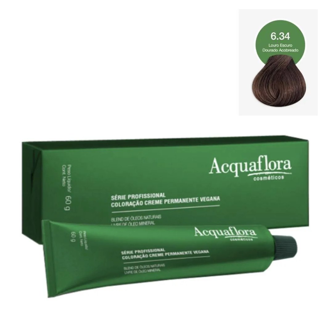 Coloração Creme Acquaflora Vegana 6.34 Louro Escuro Dourado Acobreado 60g
