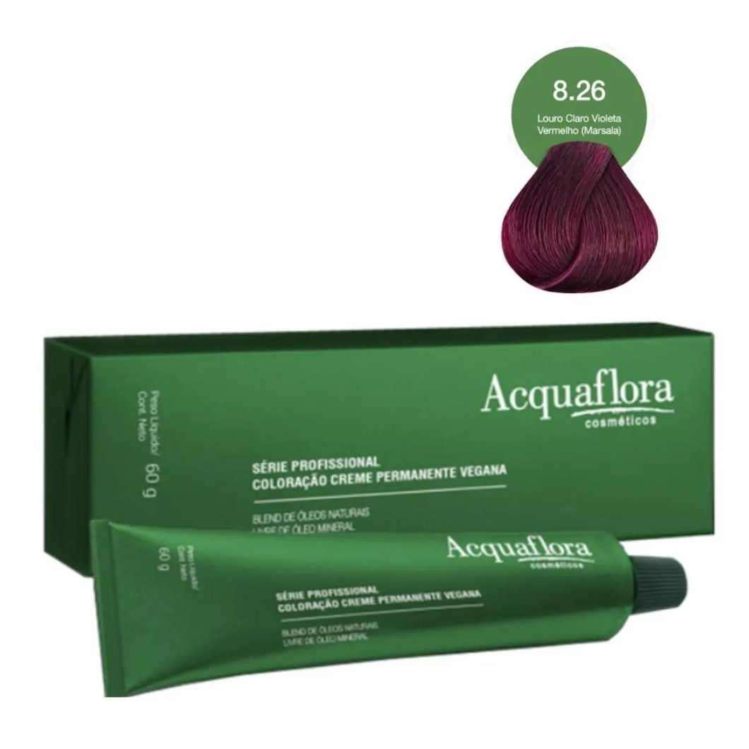 Coloração Creme Acquaflora Vegana 8.26 Louro Claro Violeta Vermelho (marsala) 60g