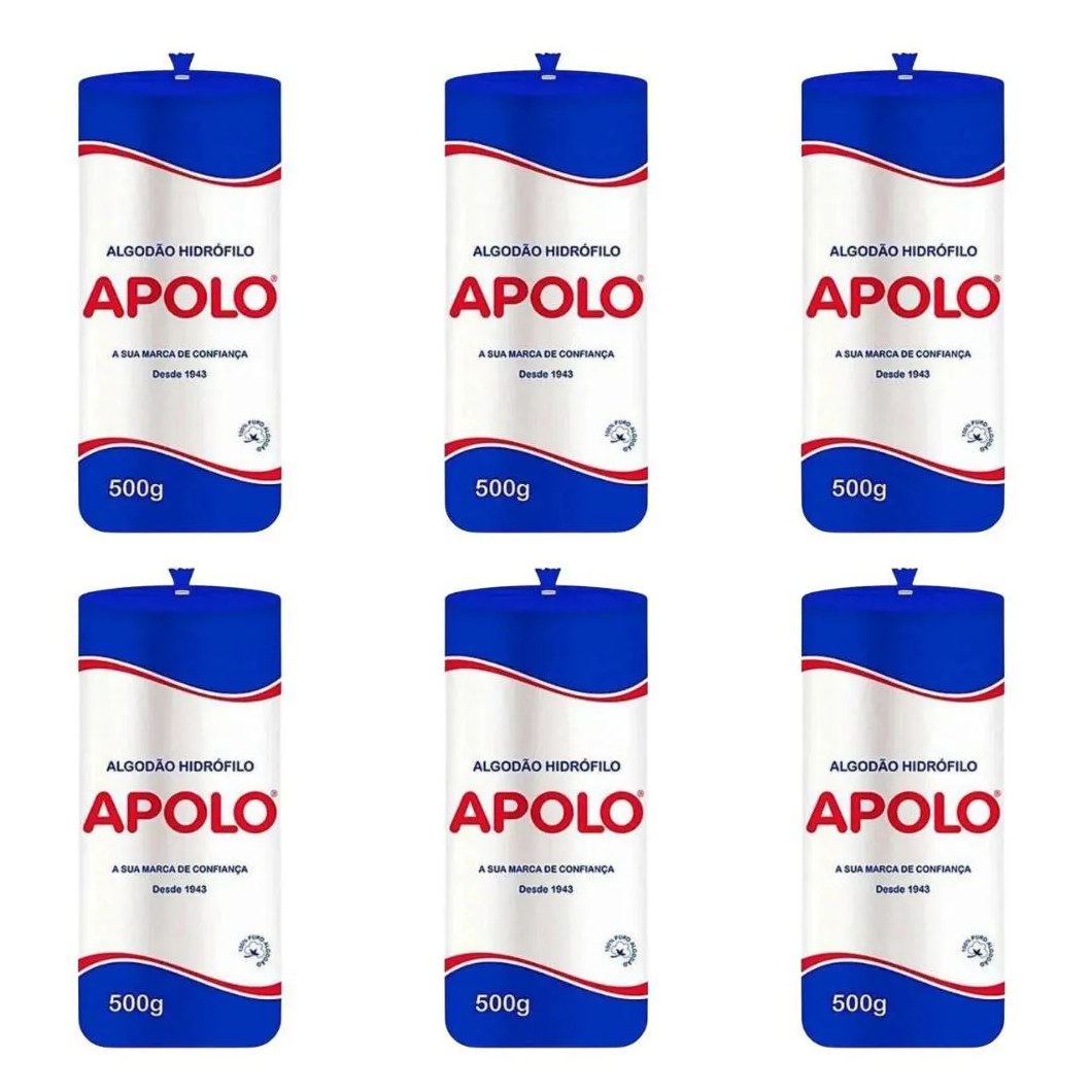 Kit Algodão Hidrófilo Apolo em Rolo 500g C/6