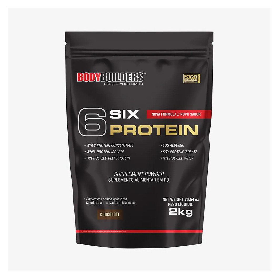 Whey Protein Concentrado 6 Six Protein 2kg - Ganho de Massa Muscular Magra e Força Muscular – Bodybuilders Chocolate