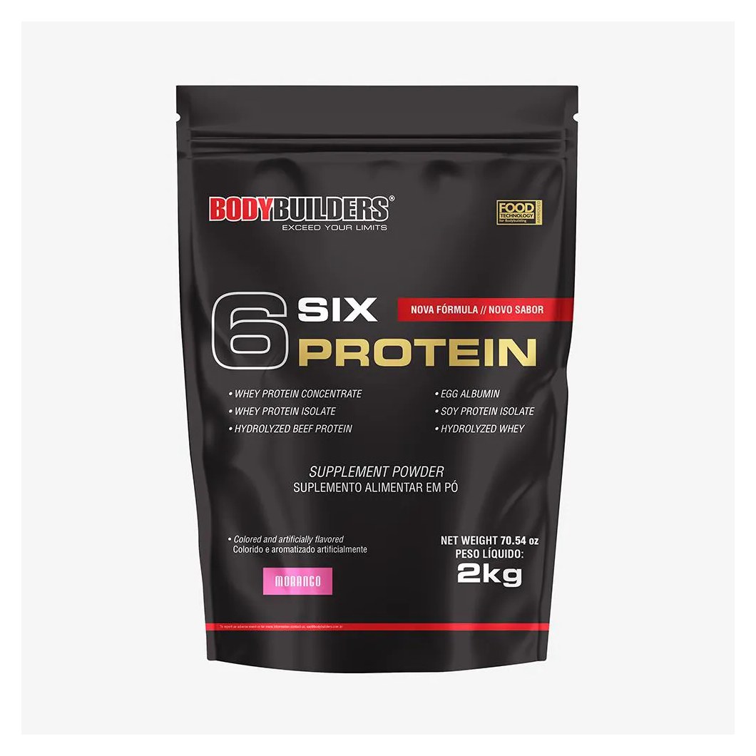 Whey Protein Concentrado 6 Six Protein 2kg - Ganho de Massa Muscular Magra e Força Muscular – Bodybuilders Morango