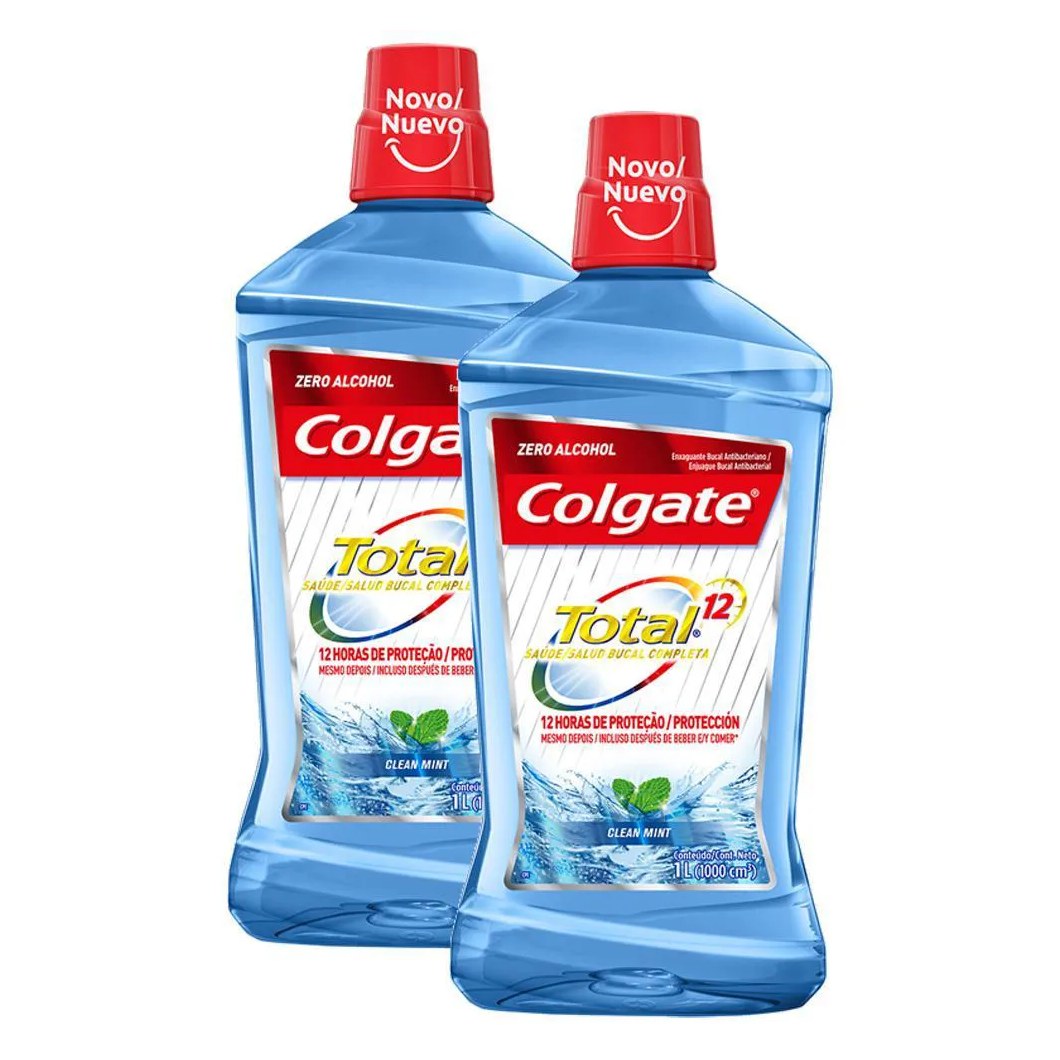 Kit Enxaguante Bucal Colgate Total 12 Clean Mint 1L Com 2 Unidades