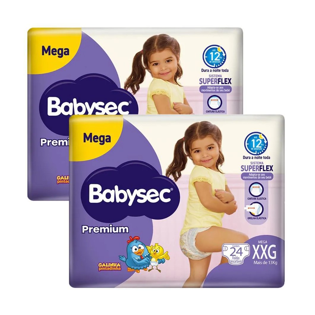Kit 2 Fraldas Babysec Galinha Pintadinha Premium Tamanho Xxg 24 Unidades Cada