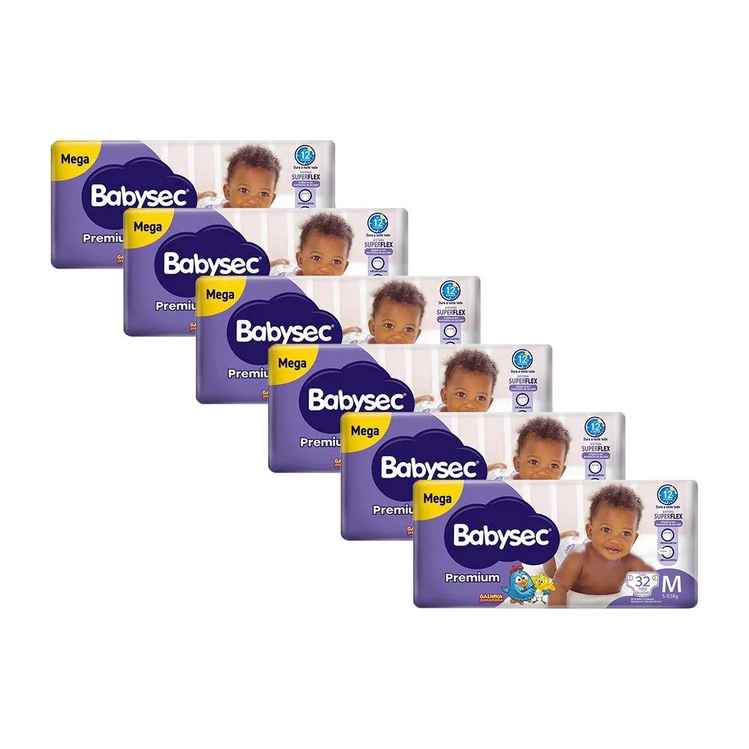Kit 6 Fraldas Babysec Galinha Pintadinha Premium Tamanho M 32 Unidades Cada