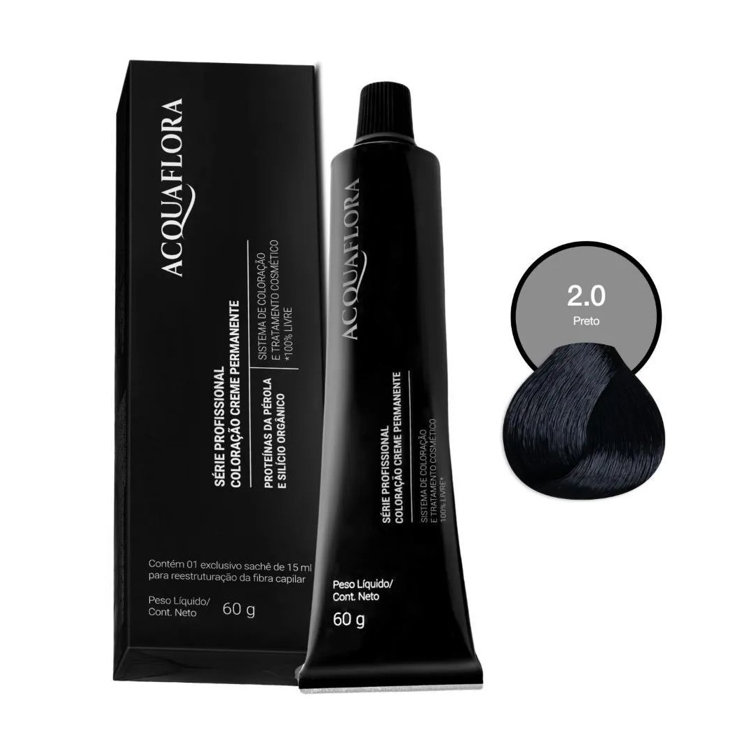 Coloração Creme Permanente Acquaflora 2.0 Preto 60g
