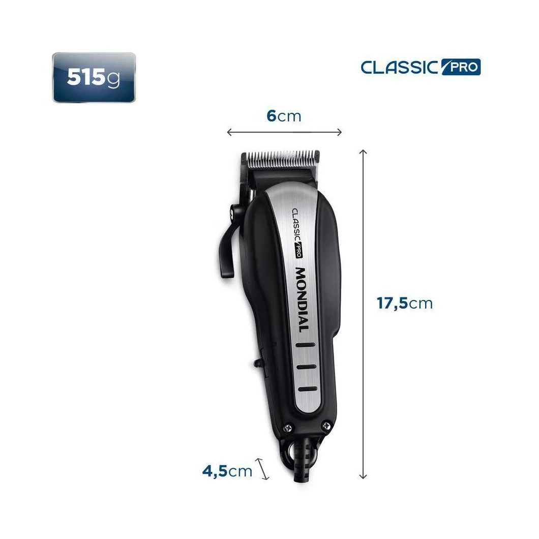 Cortador de Cabelos Mondial Classic Pro 127v Preto/inox 110v