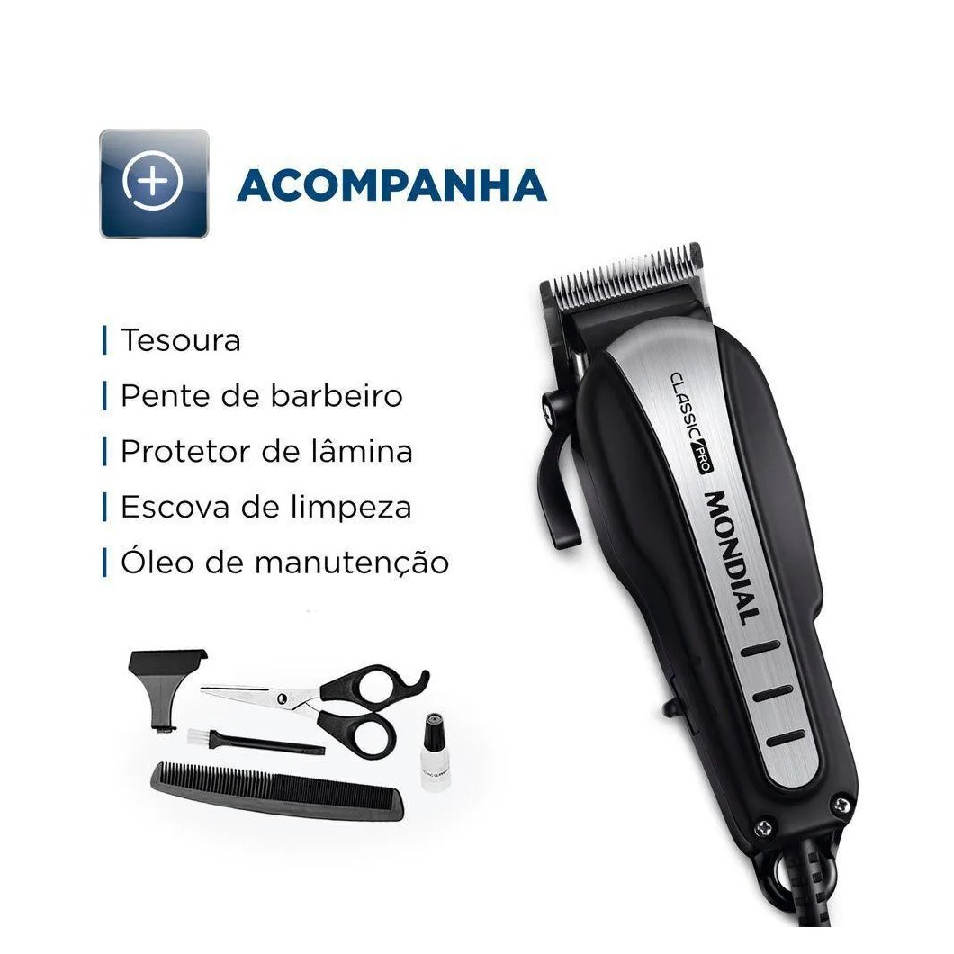 Cortador de Cabelos Mondial Classic Pro 127v Preto/inox 110v