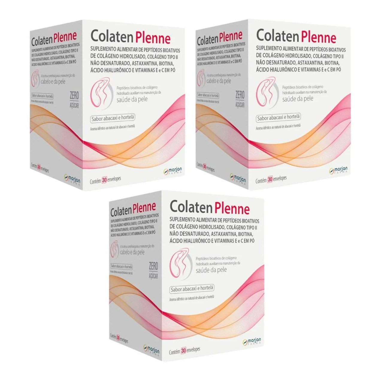 3 Caixas Colaten Plenne Sabor Abacaxi e Hortelã 30 Envelopes