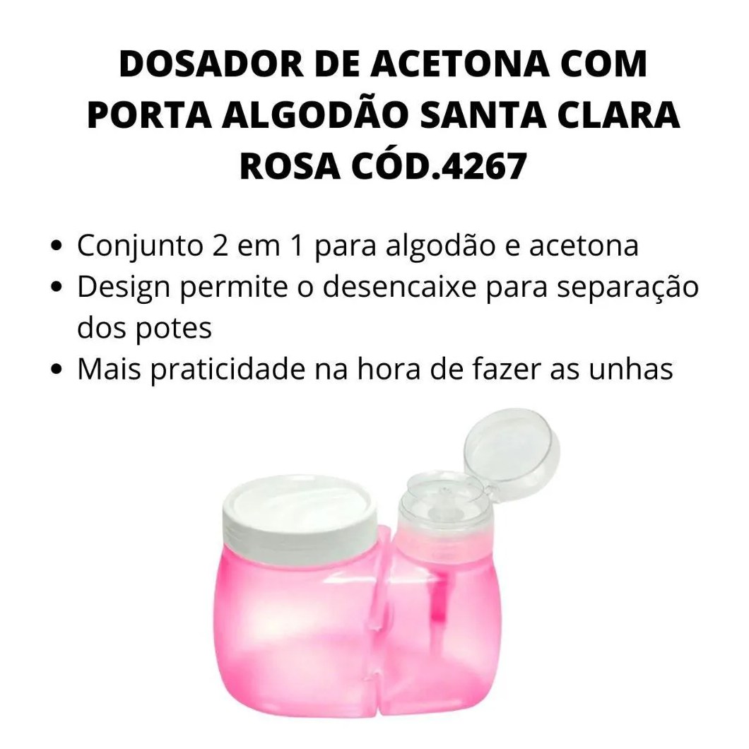Dosador de Acetona com Porta Algodão Santa Clara Rosa Cód.4267