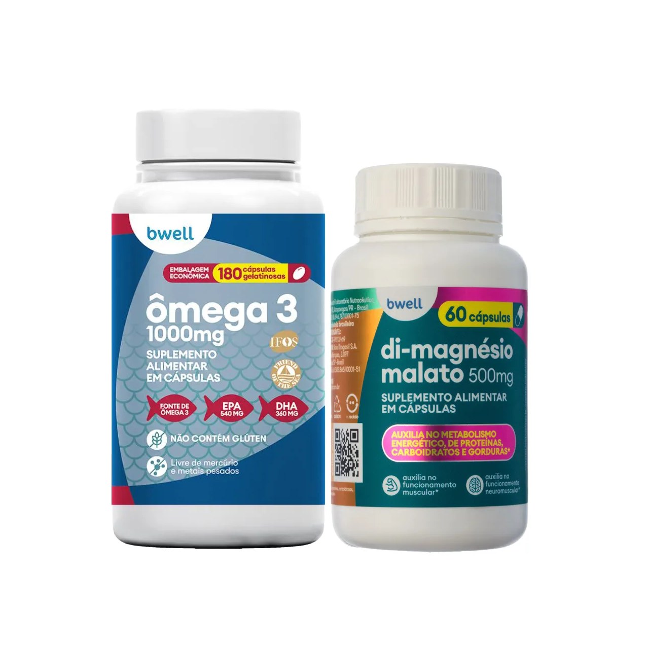 Kit Bwell Ômega 3 180 Cápsulas + Di-Magnésio Malato 500mg 60 Cápsulas