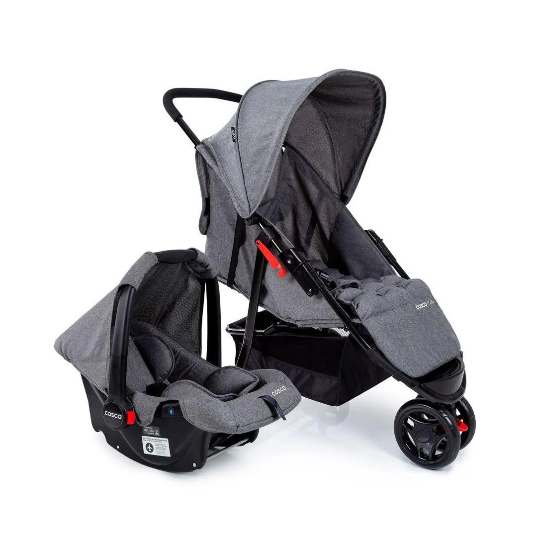 Carrinho com Bebê Conforto Travel System Toffy Duo Cosco Cinza Mescla
