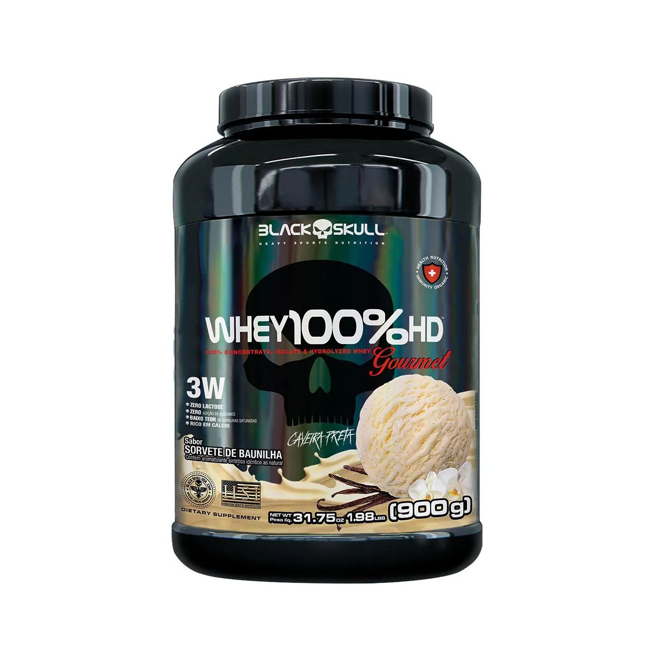 Whey Protein Black Skull 100% HD Gourmet Sorvete de Baunilha 900g
