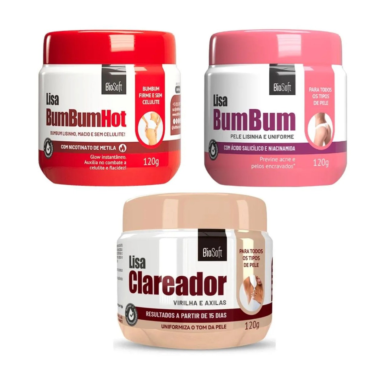 Kit Creme para o Bumbum Celulite Espinha e Clareador Mancha