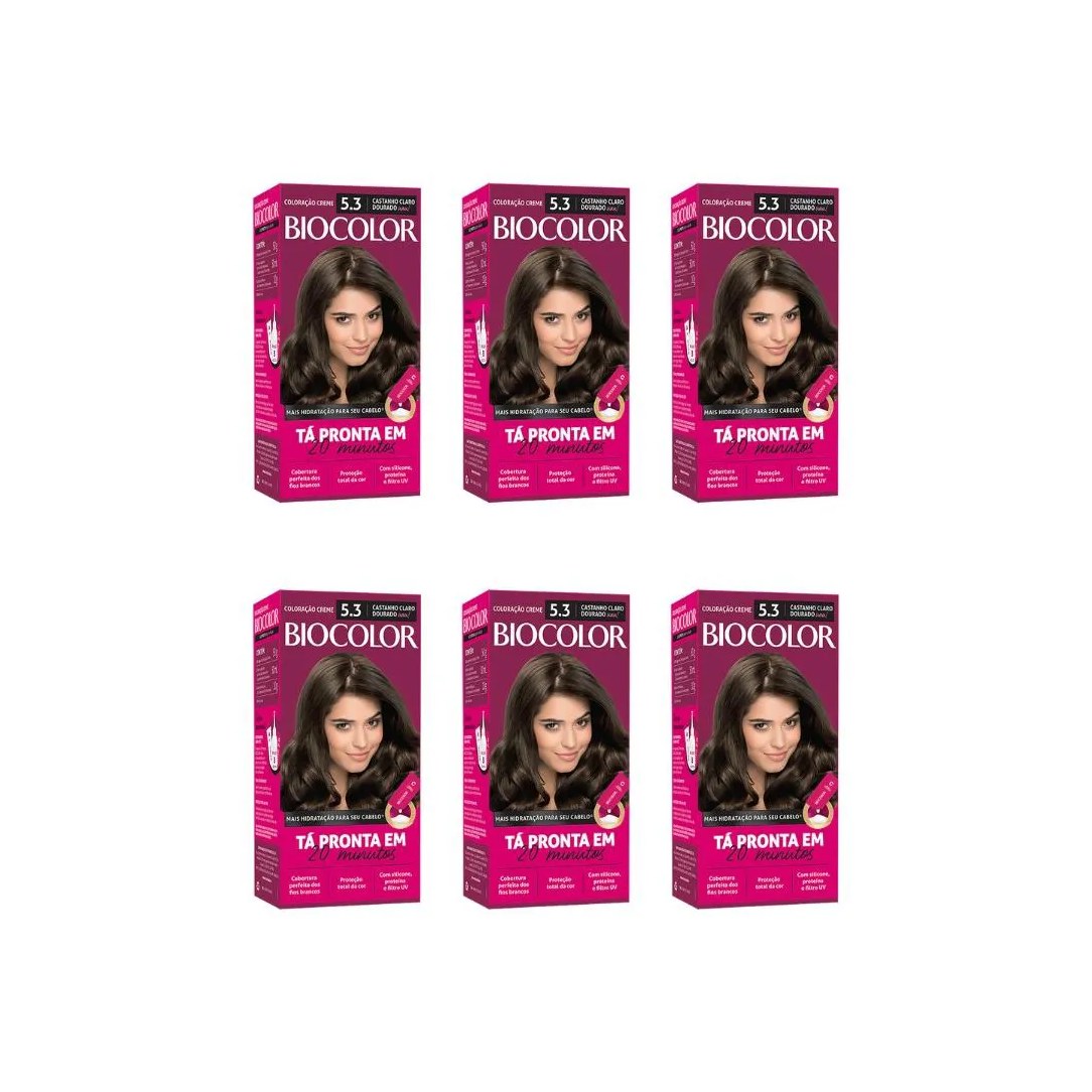 Coloraçao Biocolor Creme 5.3 Castanho Cl Dourado - Kit C / 6un