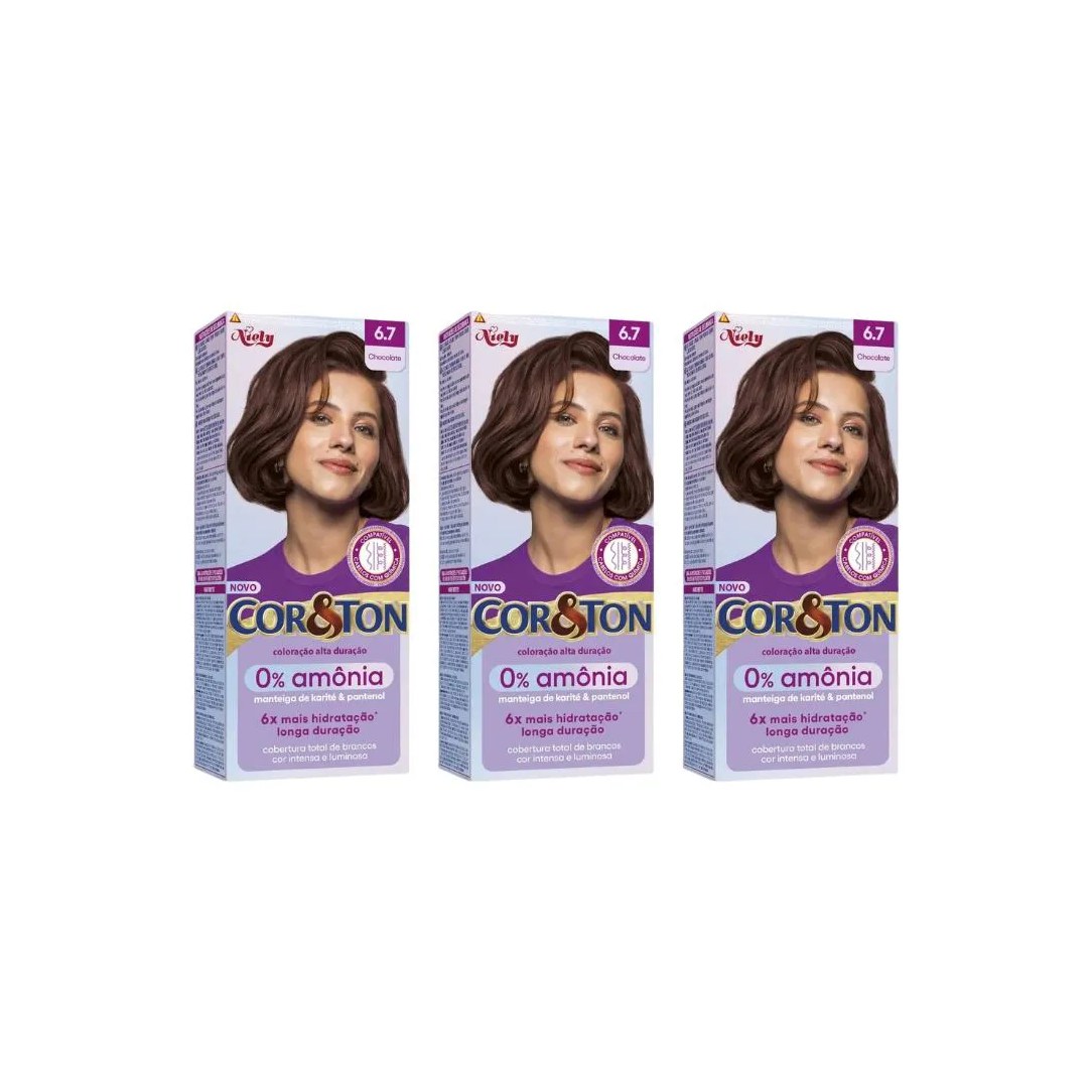Coloraçao Cor&ton sem Amonia 6.7 Chocolate - Kit C / 3un