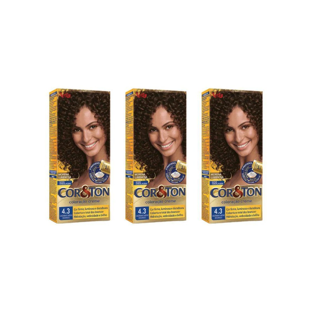 Coloraçao Cor&ton 4.3 Cast Medio Dourado 50g - Kit C / 3