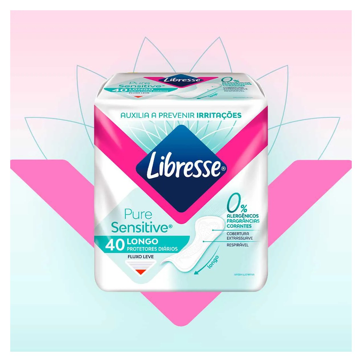 Protetor Diário Libresse Pure Sensitive Longo Sem Fragrância 40 unidades
