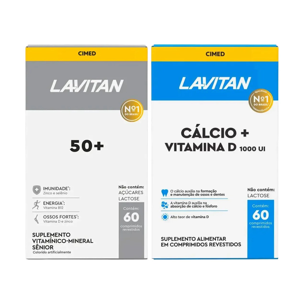 Kit 1 Polivitamínico Lavitan 50+ 60 comprimidos + 1 Cálcio + Vitamina D 1000UI Lavitan 60 comprimidos