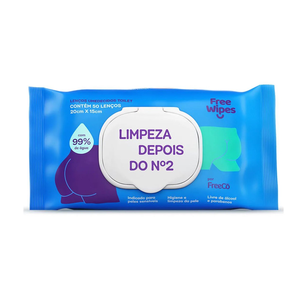 Lenço Umedecido Free Wipes Limpeza Depois do Nº2 50 unidades