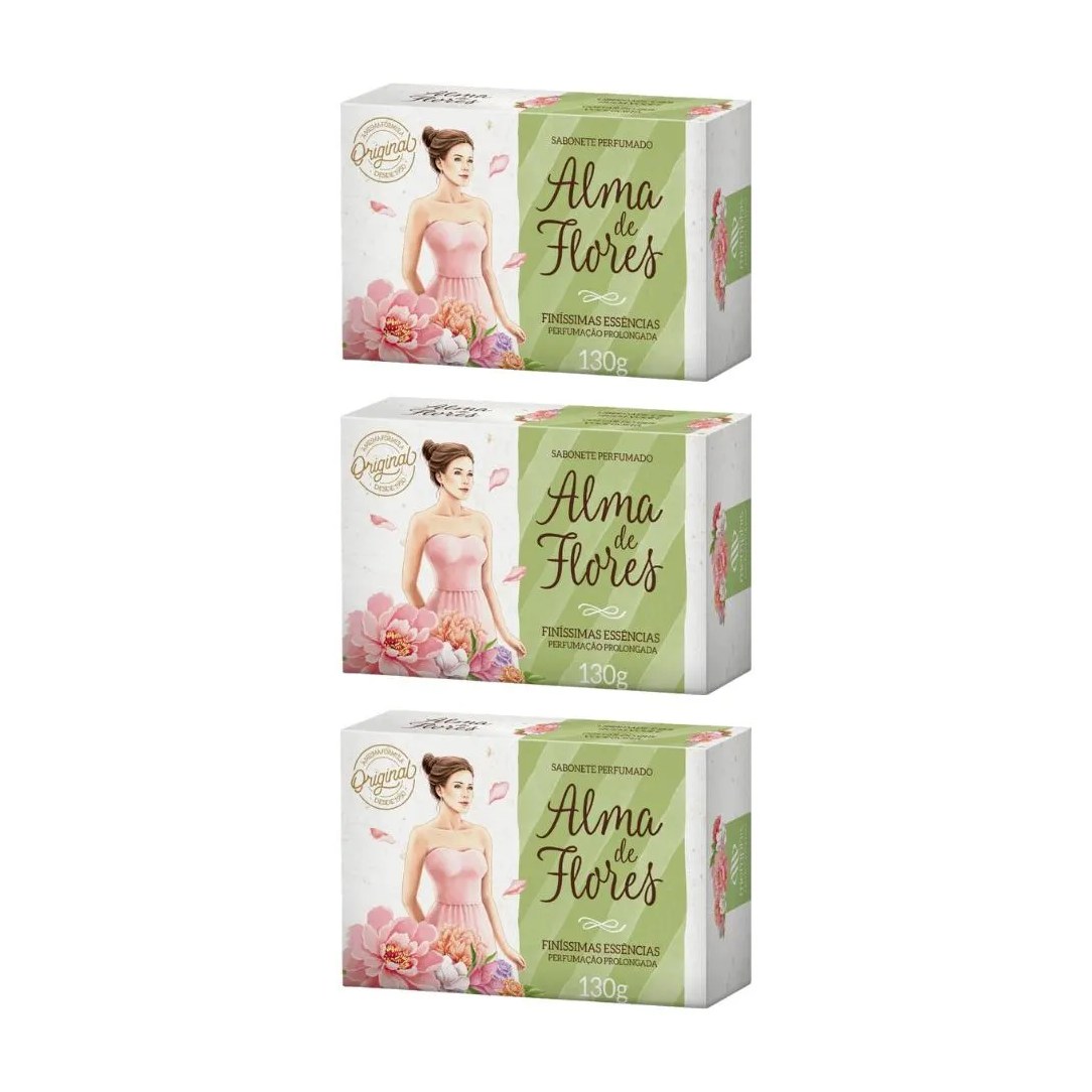 Sabonete Alma de Flores 130g Finissimas Essencias - Kit C / 3un