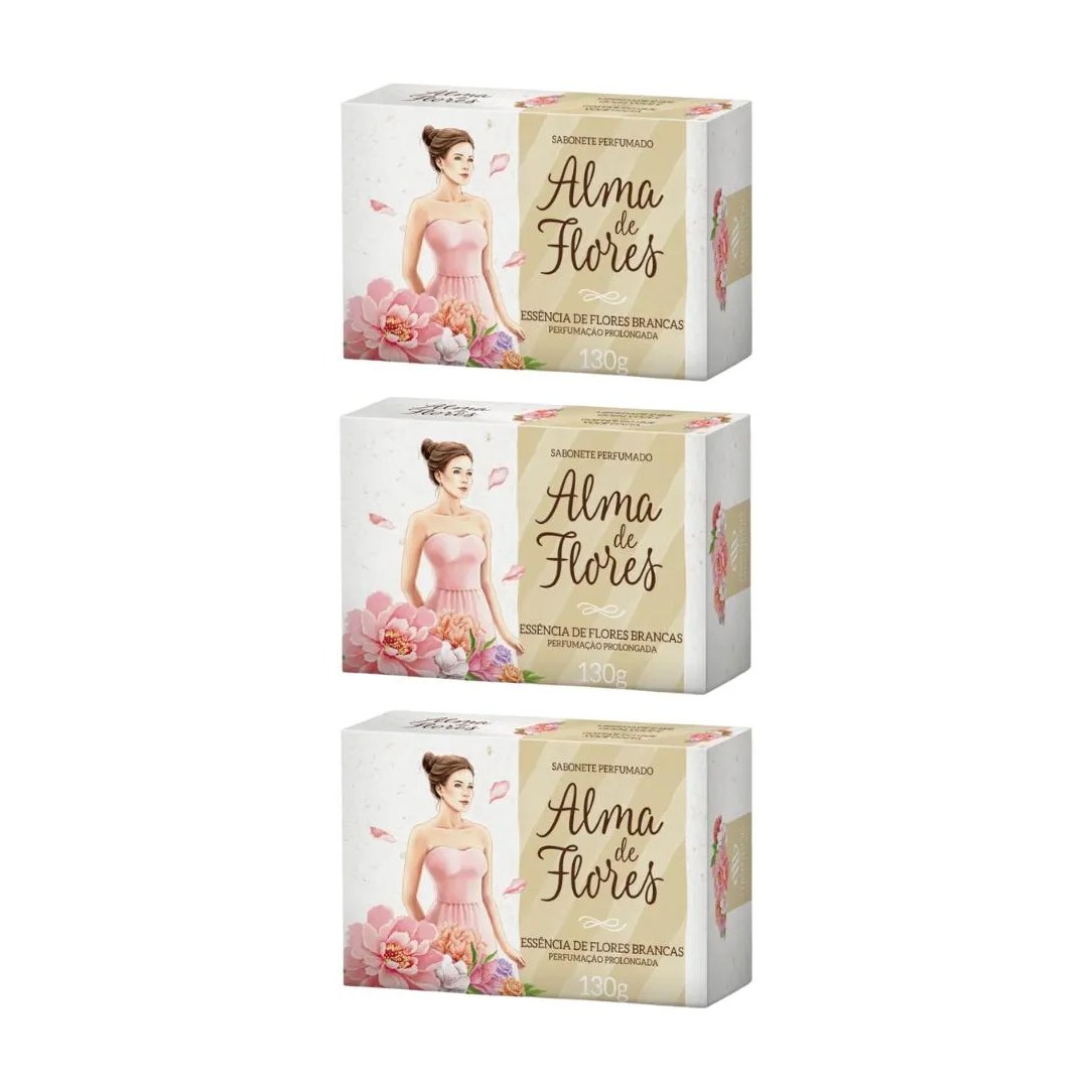 Sabonete Alma de Flores 130g Flores Brancas - Kit C/3un