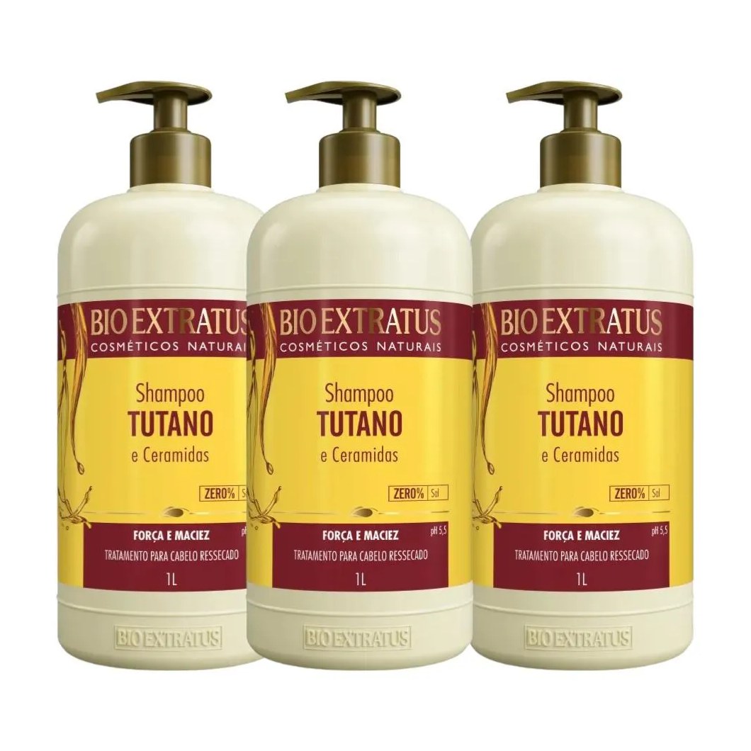 Kit 3 Shampoo Força e Maciez Tutano 1 L Bio Extratus
