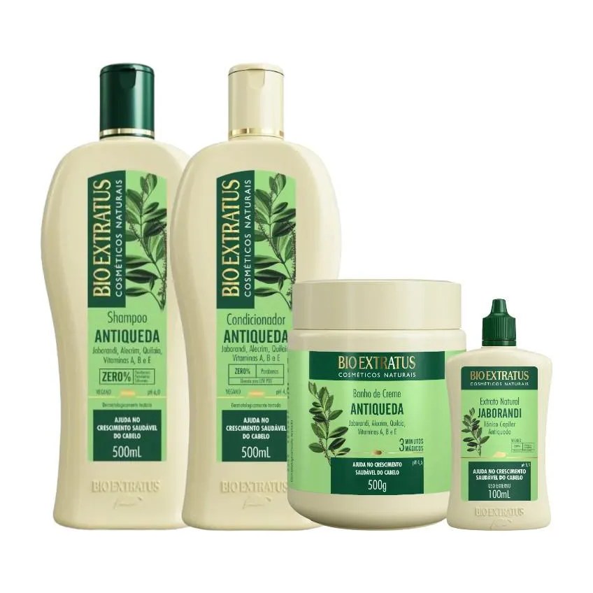 Kit 1 Shampoo 1 Condicionador 1 Banho Creme Antiqueda Jaborandi 500 Ml + 1 Tonico