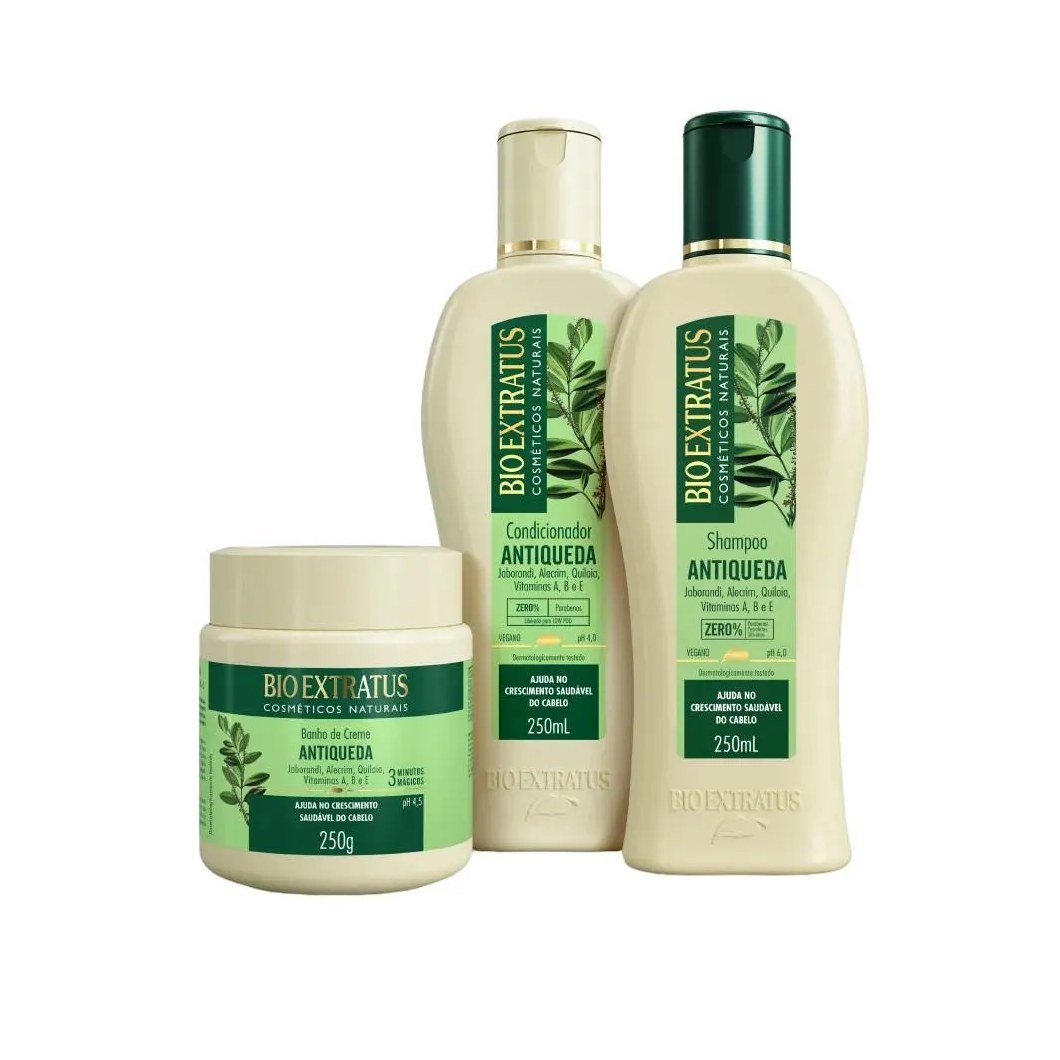 Kit 1 Shampoo 1 Condicionador 1 Banho Creme Jaborandi 250 Ml Bio Extratus