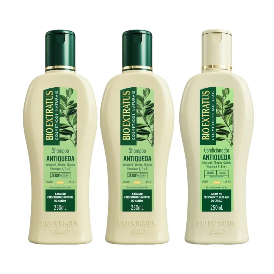 Kit 2 Shampoo 1 Condicionador Antiqueda Jaborandi 250 Ml Bio Ext