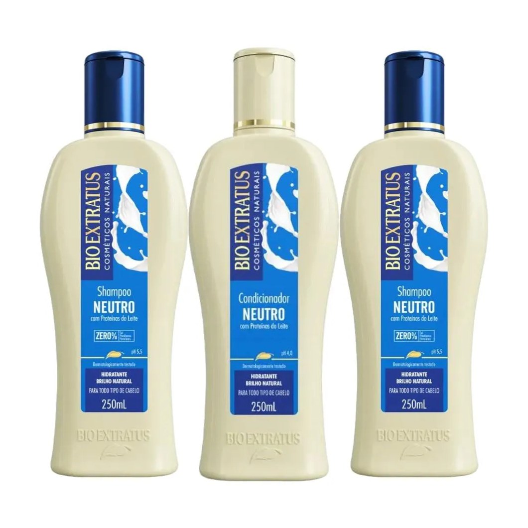 Kit 2 Shampoo 1 Condicionador Brilho Natural Neutro 250 Ml Bio Extratus