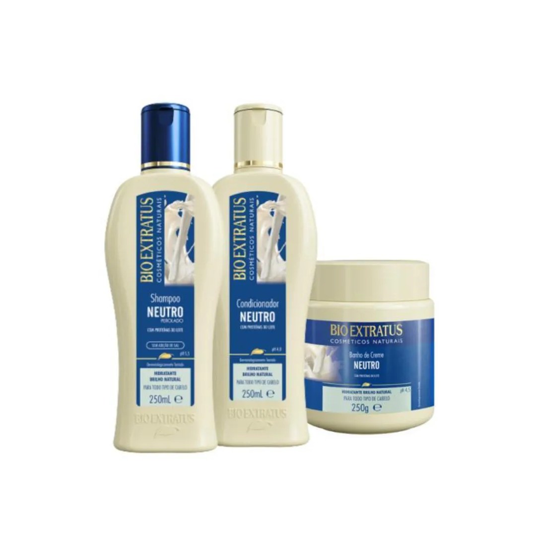 Kit 1 Shampoo 1 Condicionador 1 Banho Creme Neutro 250 Ml Bio Extratus