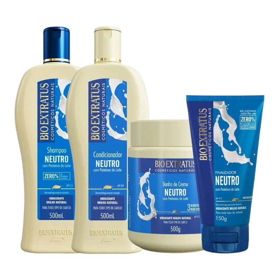 Kit 1 Shampoo 1 Cond 1 Banho Creme Brilho Natural Neutro 500Ml 1 Finalizador 150Ml