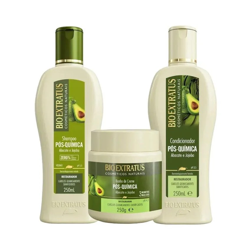 Kit 1 Shampoo 1 Condicionador 1 Banho Creme Pós Quimica 250 Ml
