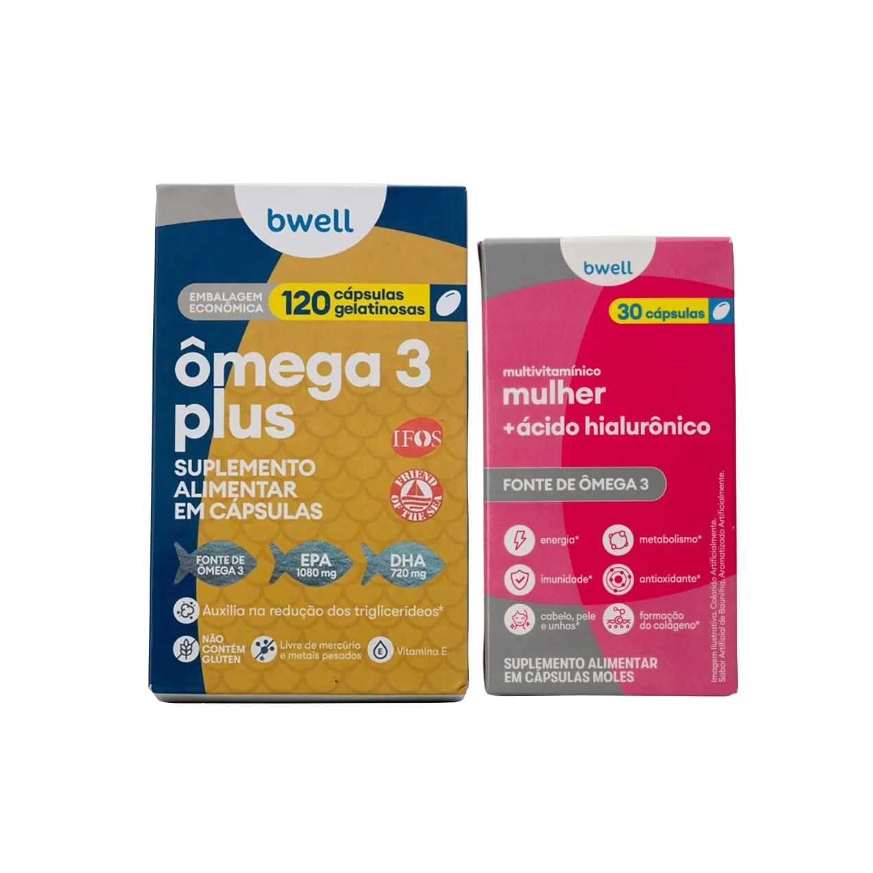 Kit Bwell Ômega 3 Plus 120 Cápsulas + Polivitamínico Mulher 30 Cápsulas