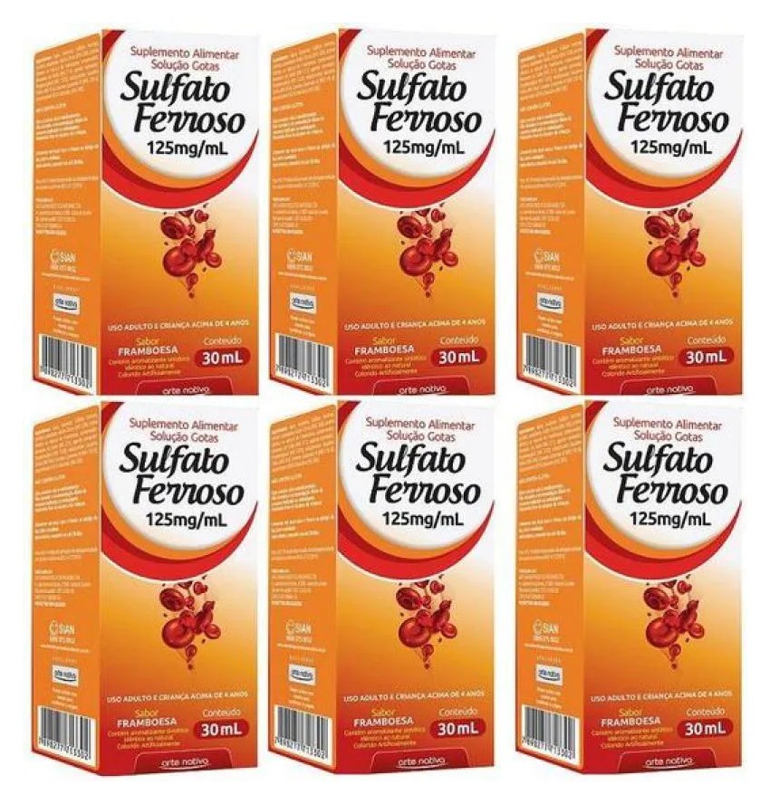 Kit C/6 Sulfato Ferroso Gotas 125Mg 30Ml - Arte Nativa