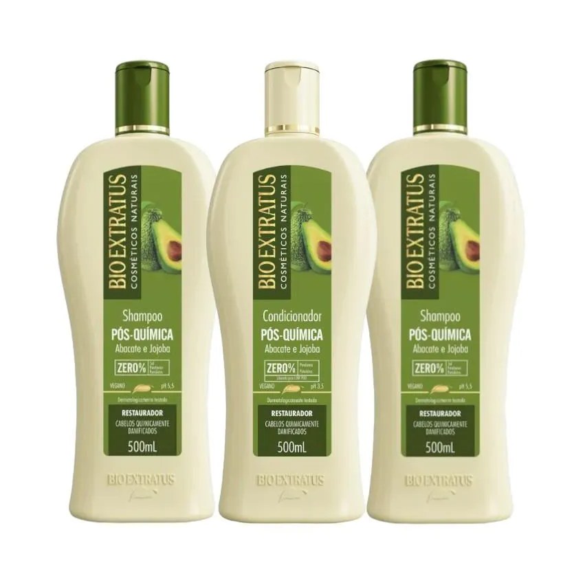 Kit 2 Shampoo 1 Condicionador Tratamento Restaurador Pós Quimica 500 Ml