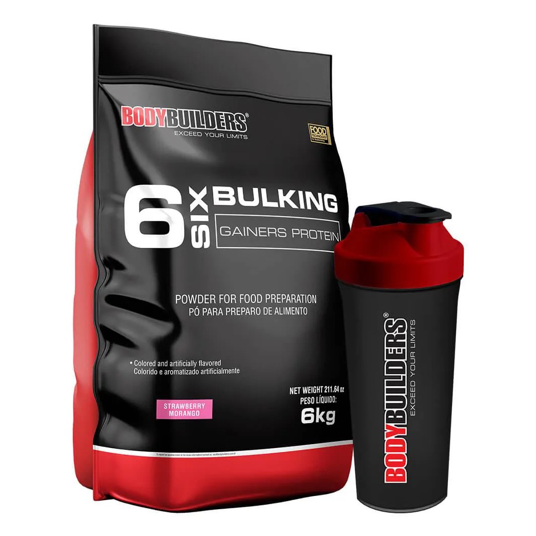 Kit 6 Six Bulking 6kg + Coqueteleira – Bodybuilders Morango