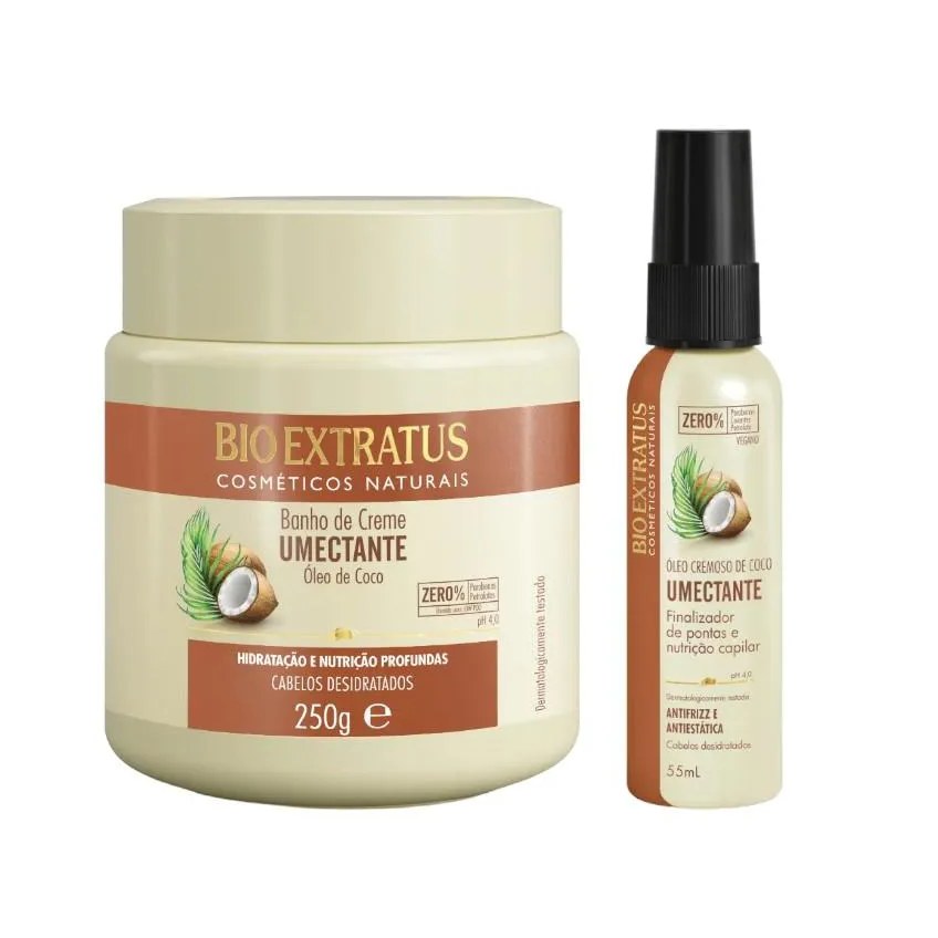 Kit Umectante Umectação Capilar 1 Banho de Creme 250Ml 1 Óleo de Coco Cremoso 55Ml