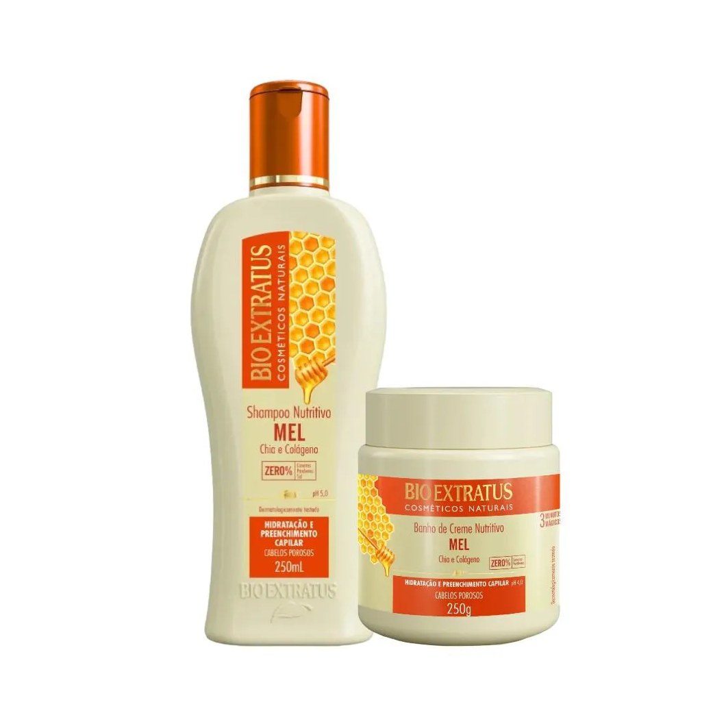 Kit 1 Shampoo 1 Banho Creme Mel Nutritivo 250 Ml