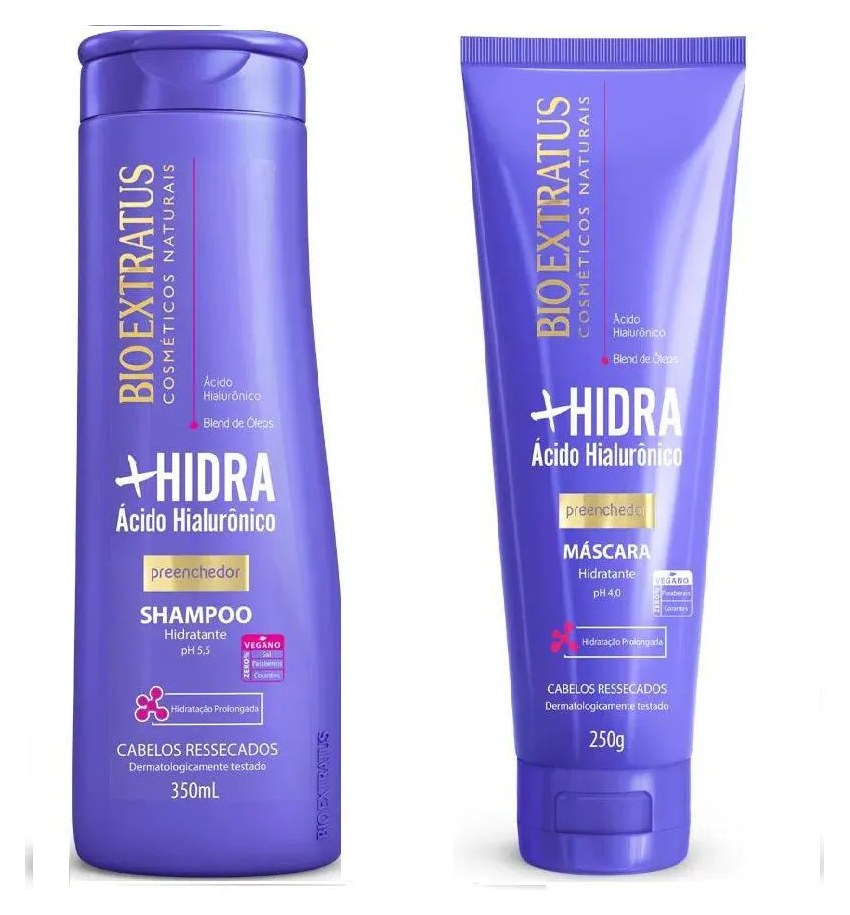 Kit 1 Shampoo 1 Mascara Limpeza Hidratante Mais Hidra 350 Ml Bio Extratus