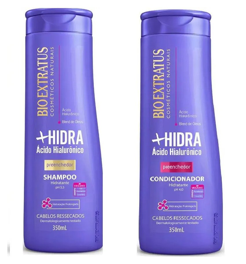 Kit 1 Shampoo 1 Condicionador Limpeza Hidratante Mais Hidra 350 Ml Bio Extratus