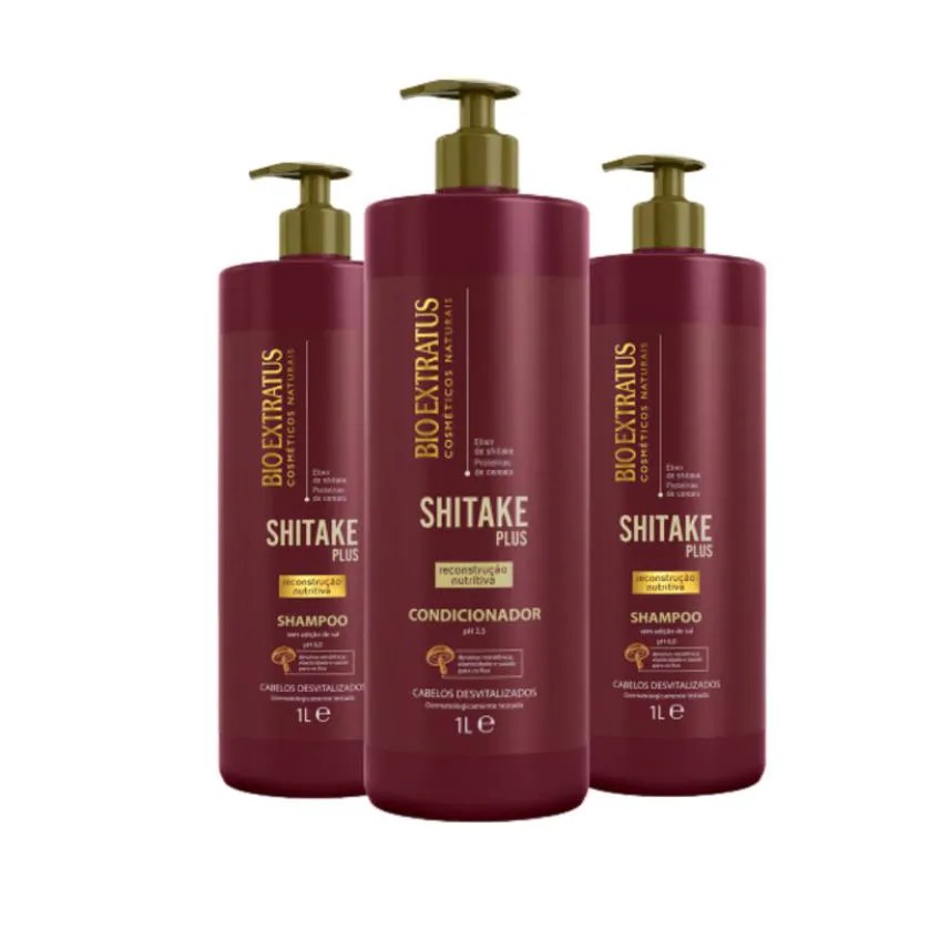 Kit 2 Shampoo 1 Condicionador Limpeza Nutritiva Shitake 1 L Bio Extratus