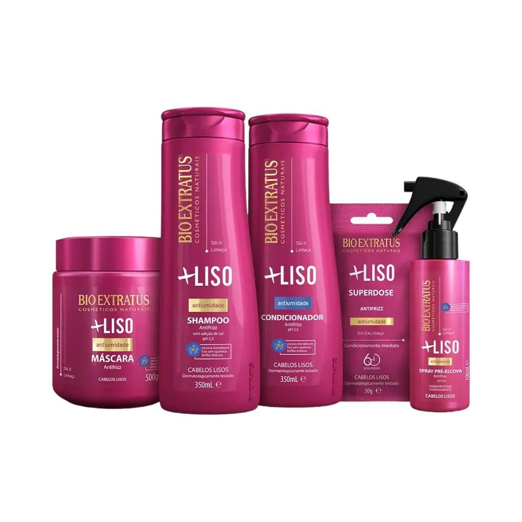 Kit Mais Liso Completo 1 Shamp 1 Cond 1 Máscara 250Ml 1 Spray 1 Dose